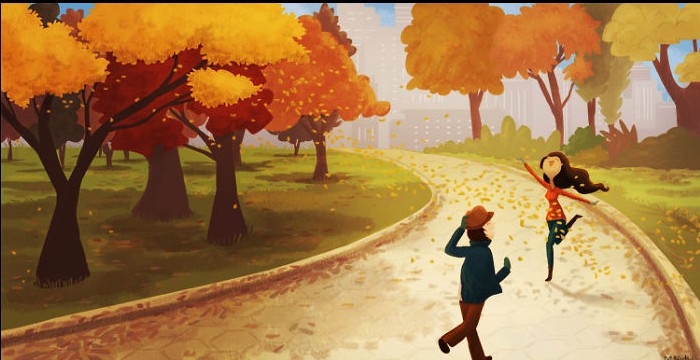 Illustration of couple skipping in Central Park